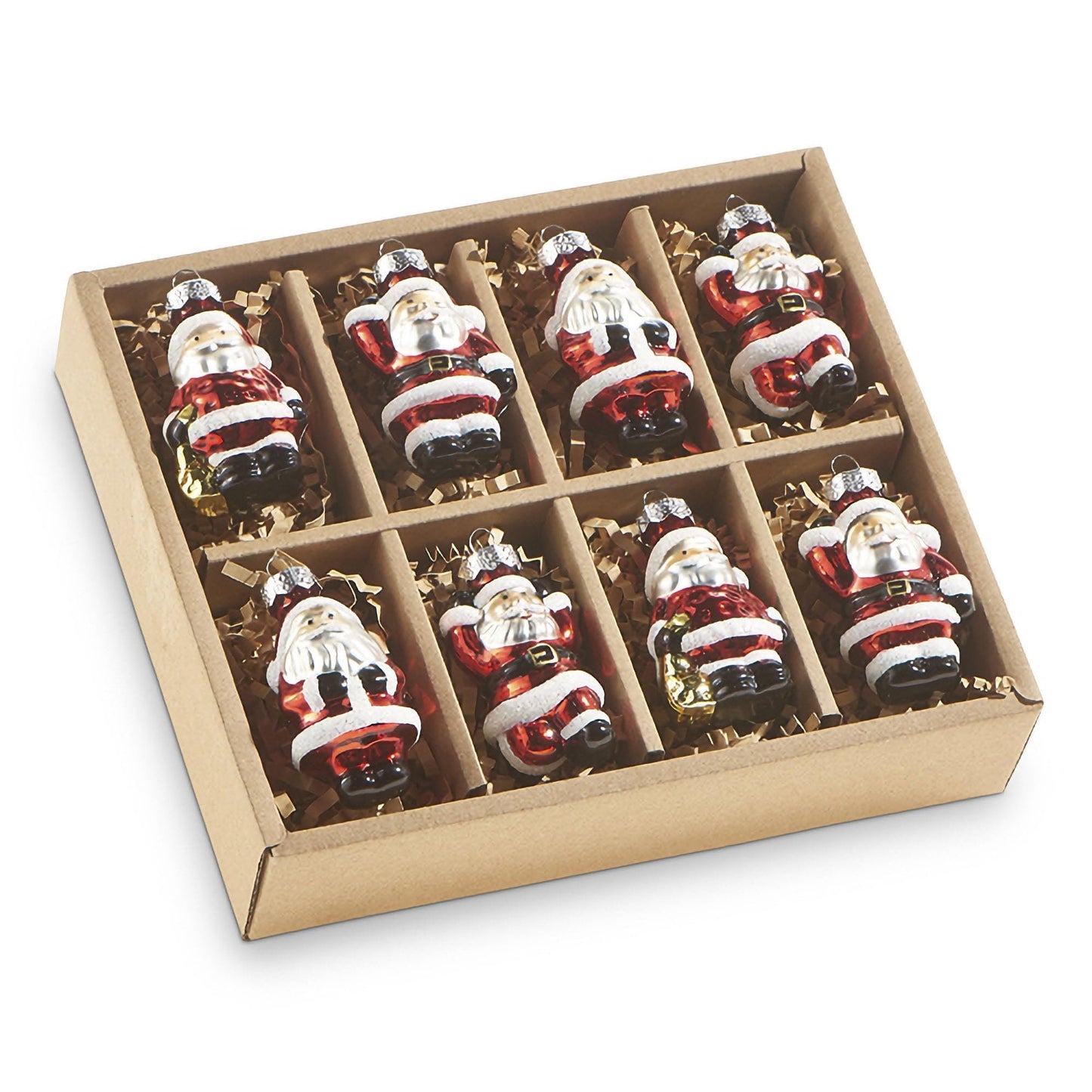 RAZ Imports Mini Santa Ornaments, 2-inch Height, Glass, Set of 8, Christmas, Home Décor
