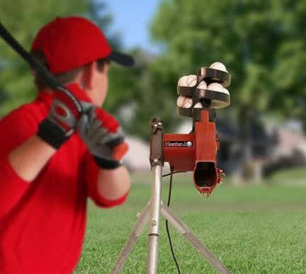 Heater Sports Junior Baseball Pitching Machine, Portable, and Adjustable with Variable Speed and Angle, Perfect for Kids' Batting Practice, Skill Development, and Backyard Training
