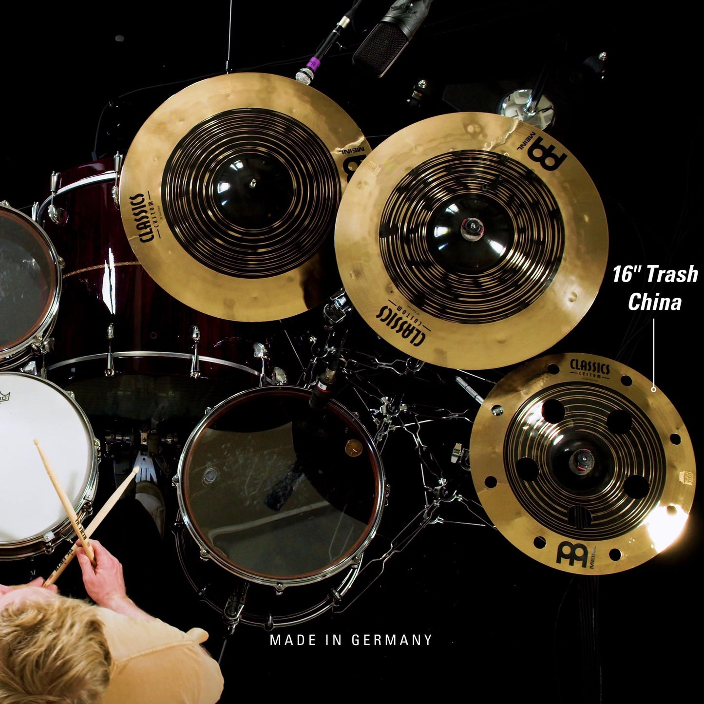 Meinl Cymbals Classics Custom Dual 16" Trash China Cymbal with Holes, Dark and Brilliant Finish — Made in Germany — for Rock, Metal and Fusion, 2-Year Warranty, (CC16DUTRCH)