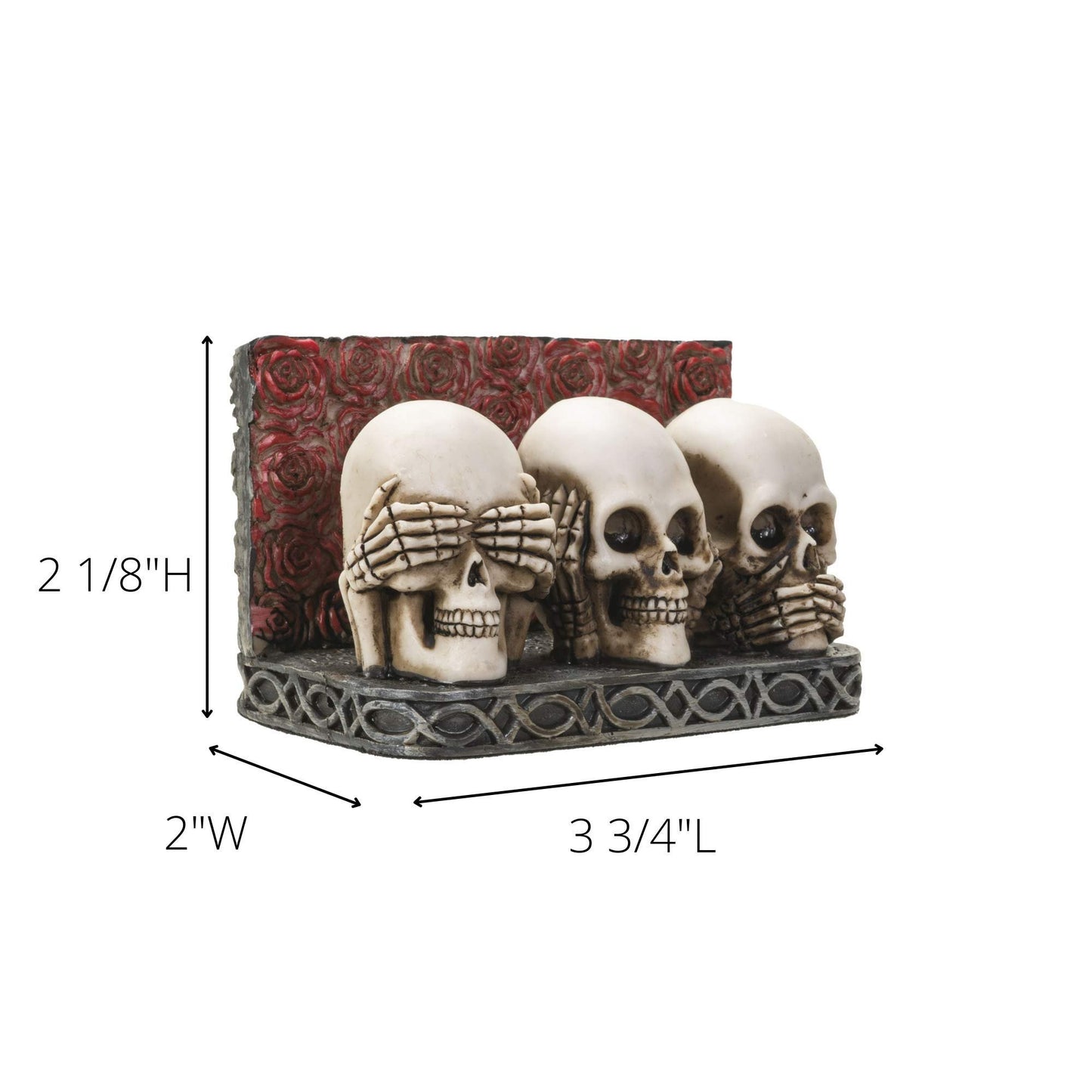 Pacific Trading Company Skull Business Card Holder for Desk, Hand Painted See Hear Speak No Evil Gothic Desktop Name Cards Display Organizer, 3 3/4 inchL x 2 1/8 inchH