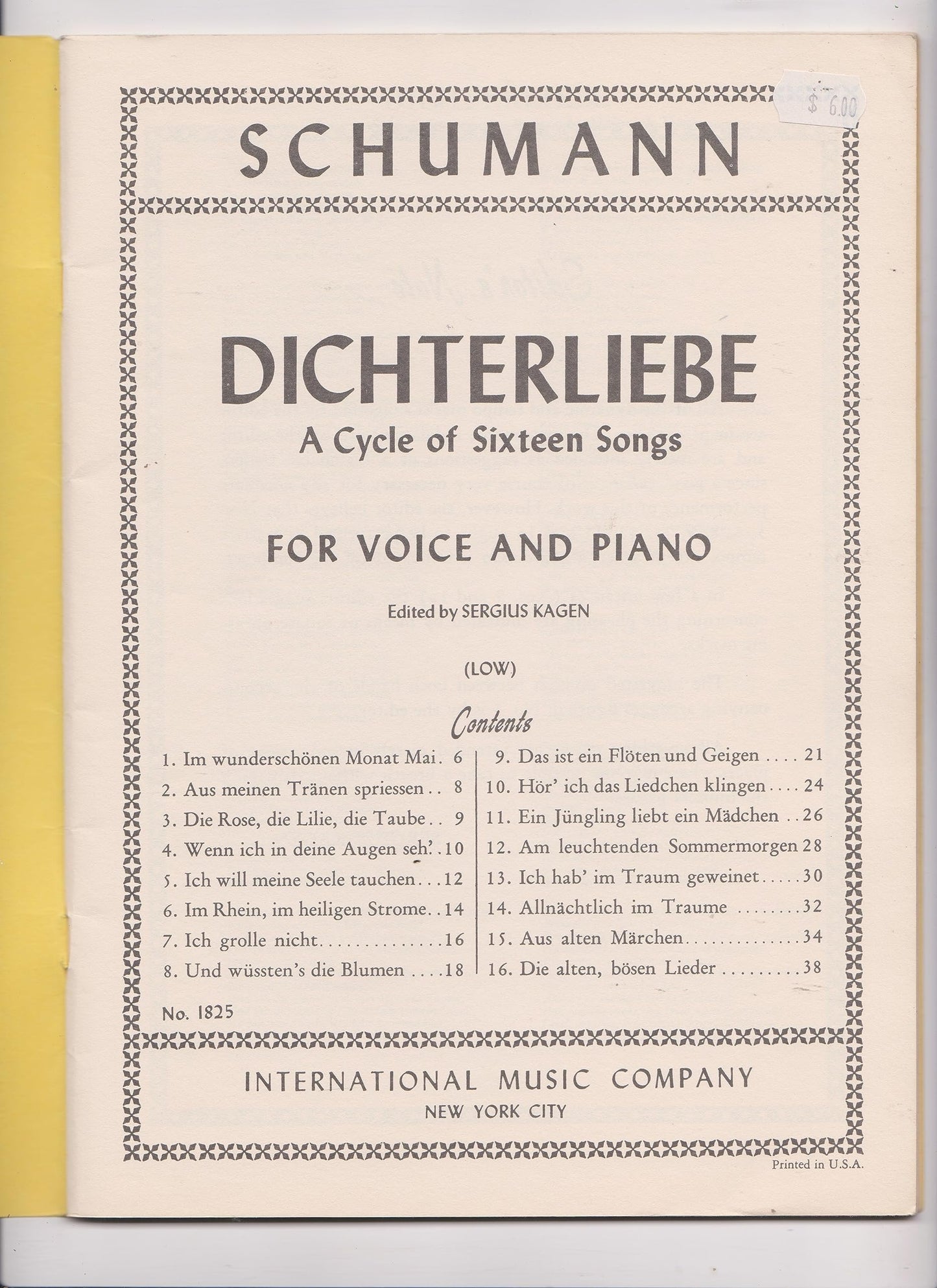 Dichterliebe: A Cycle of Sixteen Songs (Low Voice) No.1825