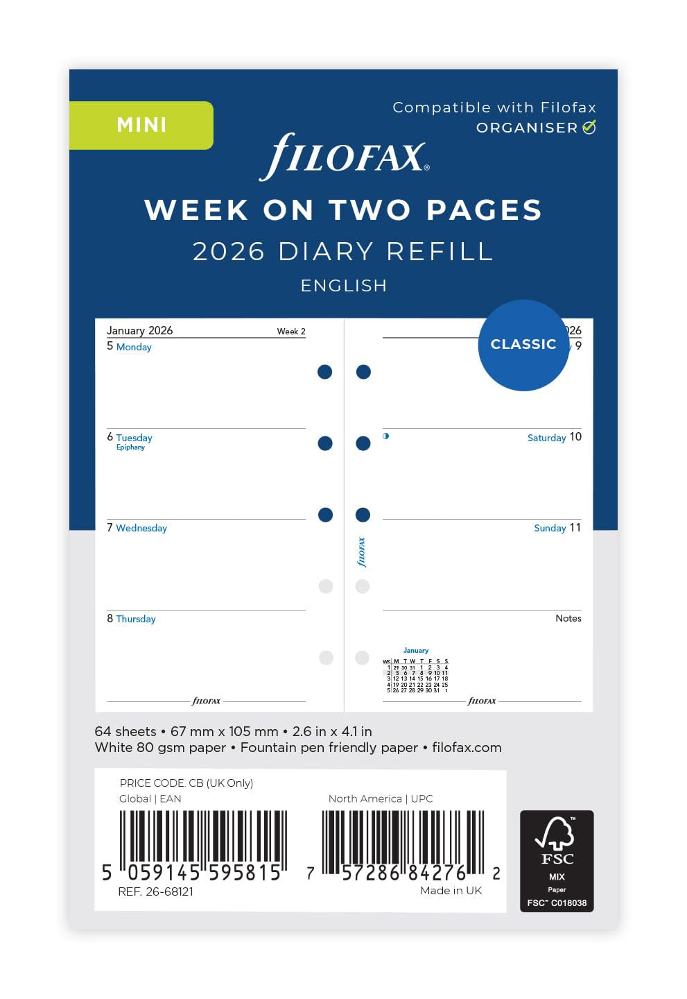 Filofax Mini week on two pages English 2026 diary 26-68121