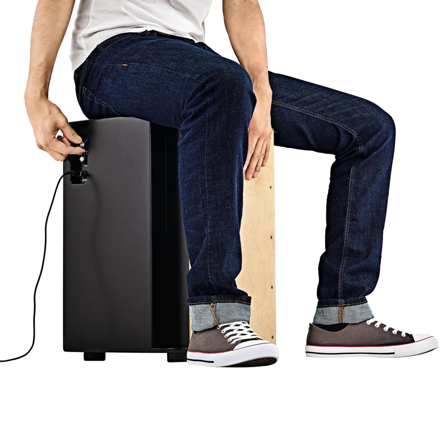 Meinl Percussion Jumbo Arch Bass Cajon/Drum with Snare Carpet with Extremely Deep Bass Drum Box for Children and Adults No Cajon Kit Maple Front Plate (SUBCAJ8VWB-M)