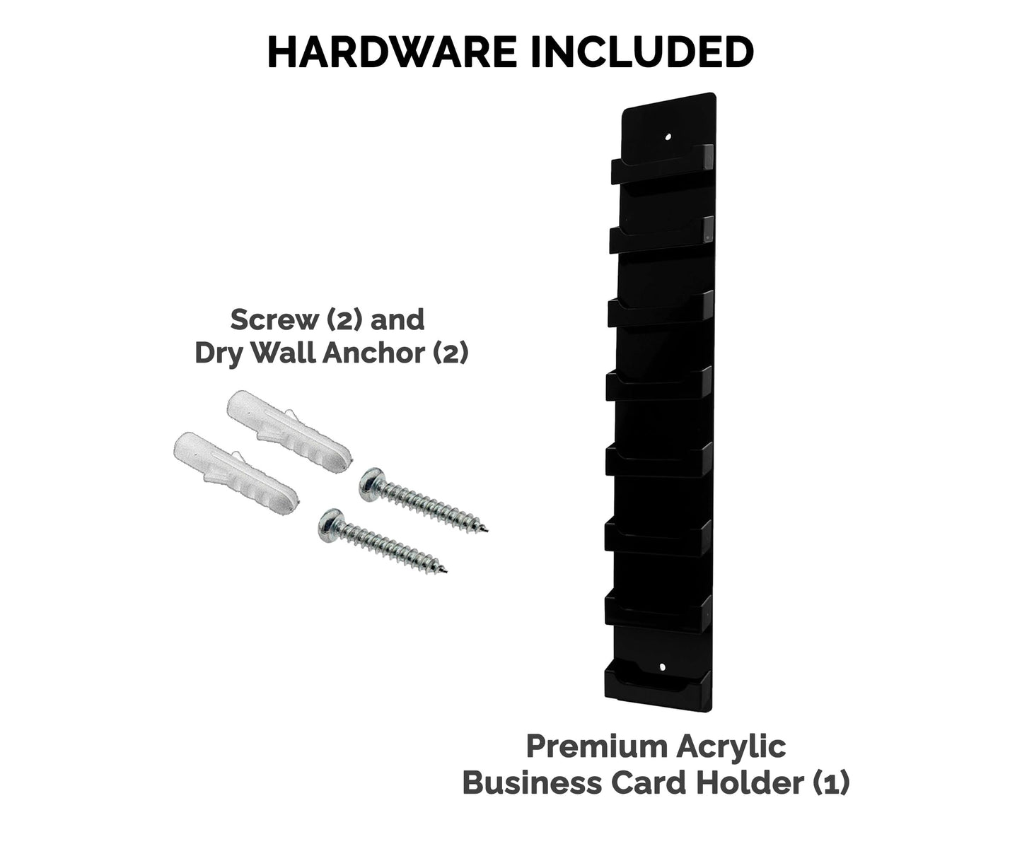 Marketing Holders Wall Business Card Holder with Hanging Hardware for 3.5" x 2" Gift or Appointment Cards Trade Show Convention Real Estate Hotel Hospitality 8 Slots Black Acrylic One Piece Modern