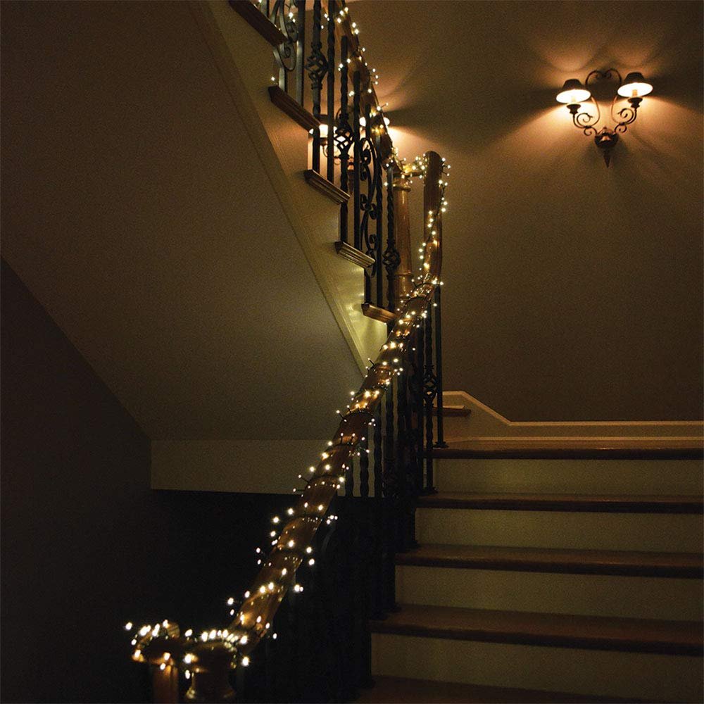 Roman Lights Superbright LED USB 1000L Cool White 84 ft, Green Cord Light Set, 10 Function Controller, 8 on/16 Off Timer, String, Perfect for Lighting Trees, Railings and More