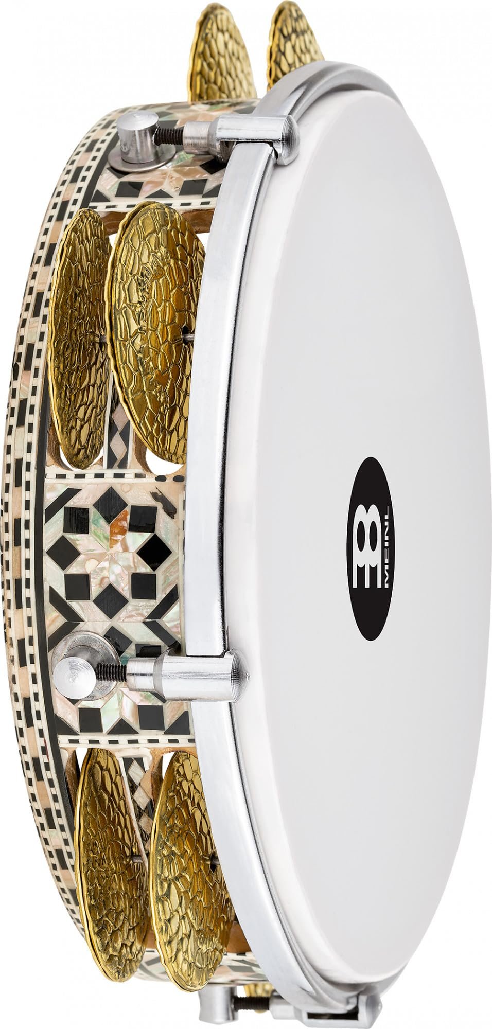 Meinl Percussion Artisan Edition Riq Drum with Brass Jingles for Arabic Folk/Classical Music — Made in Egypt — 8 3/4" Synthetic Head and Wood Frame, White Pearl Mosaic Royal, 2-Year Warranty (AERIQ1)