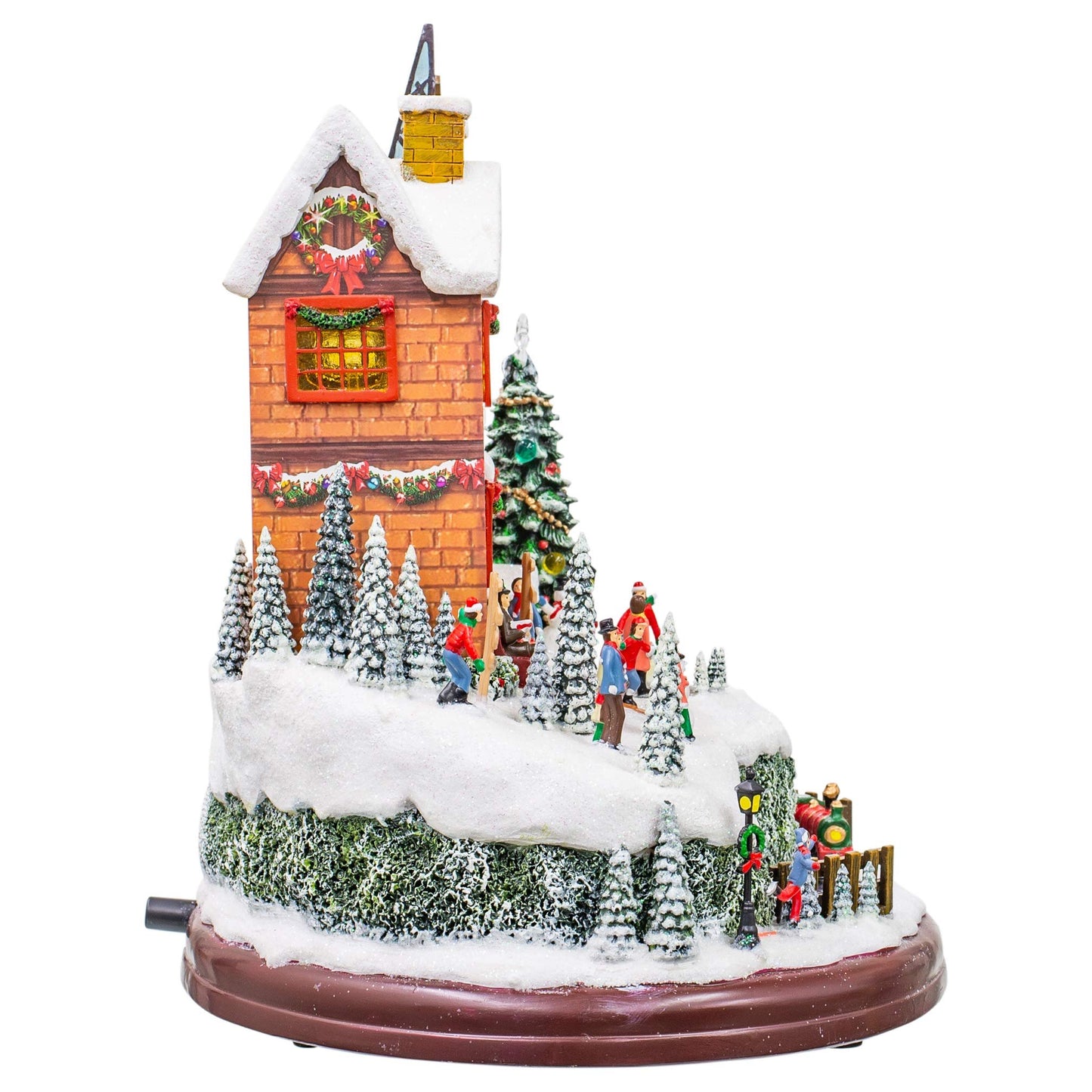 LED Rotating Muscial Holiday Village 12 x 10 Wood Holiday Polar Train Station