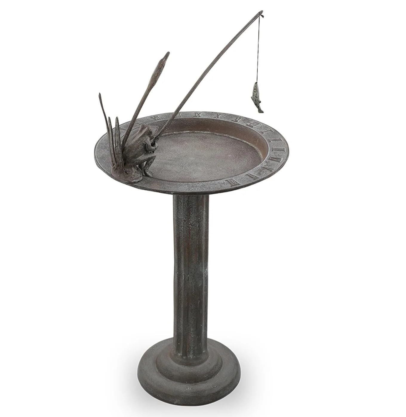 SPI Home Fishing Frog Cast Aluminum SundialBirdbath 31 Inches Tall, bronze