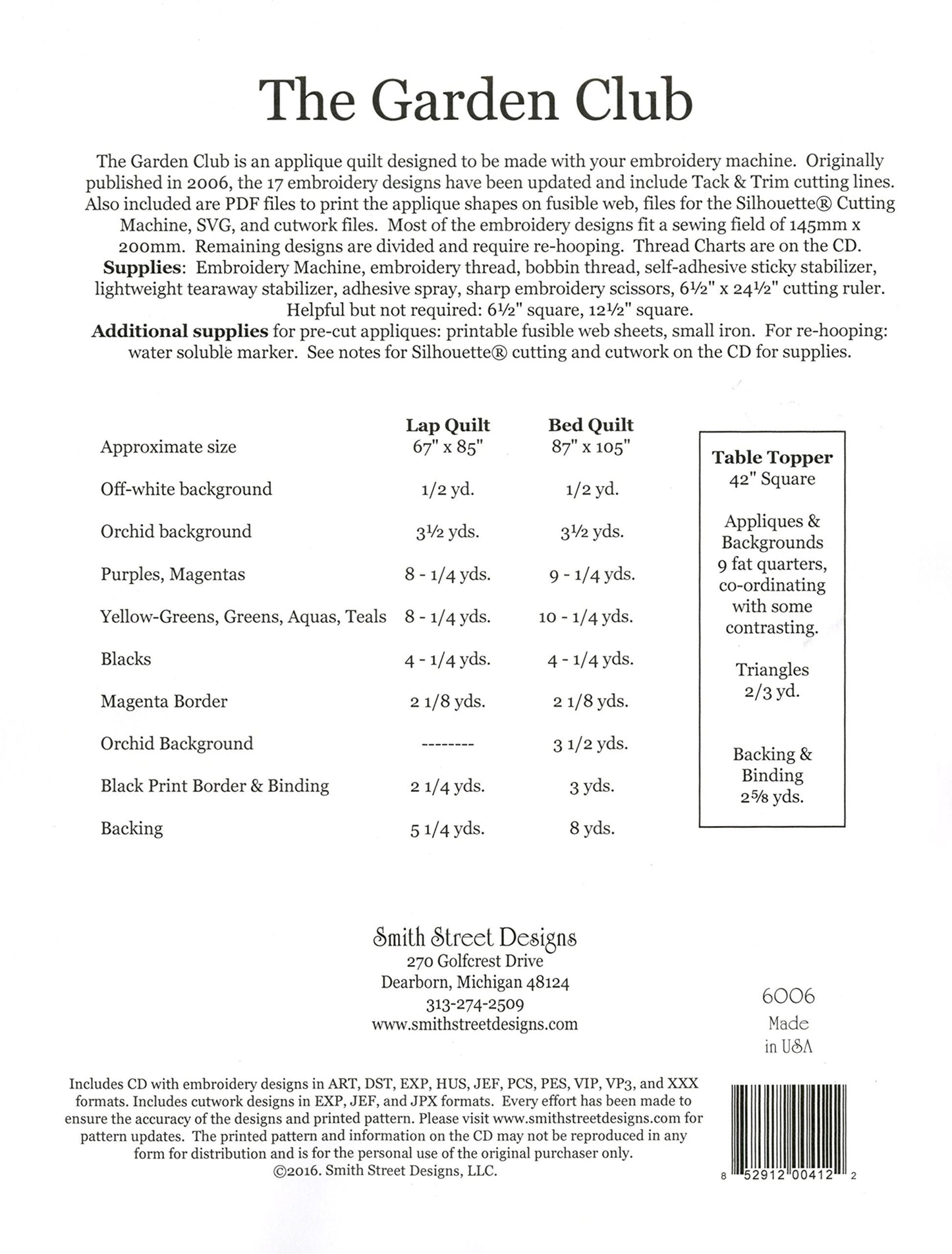 The Garden Club Redux Applique Quilt Machine Embroidery CD by Smith Street Designs