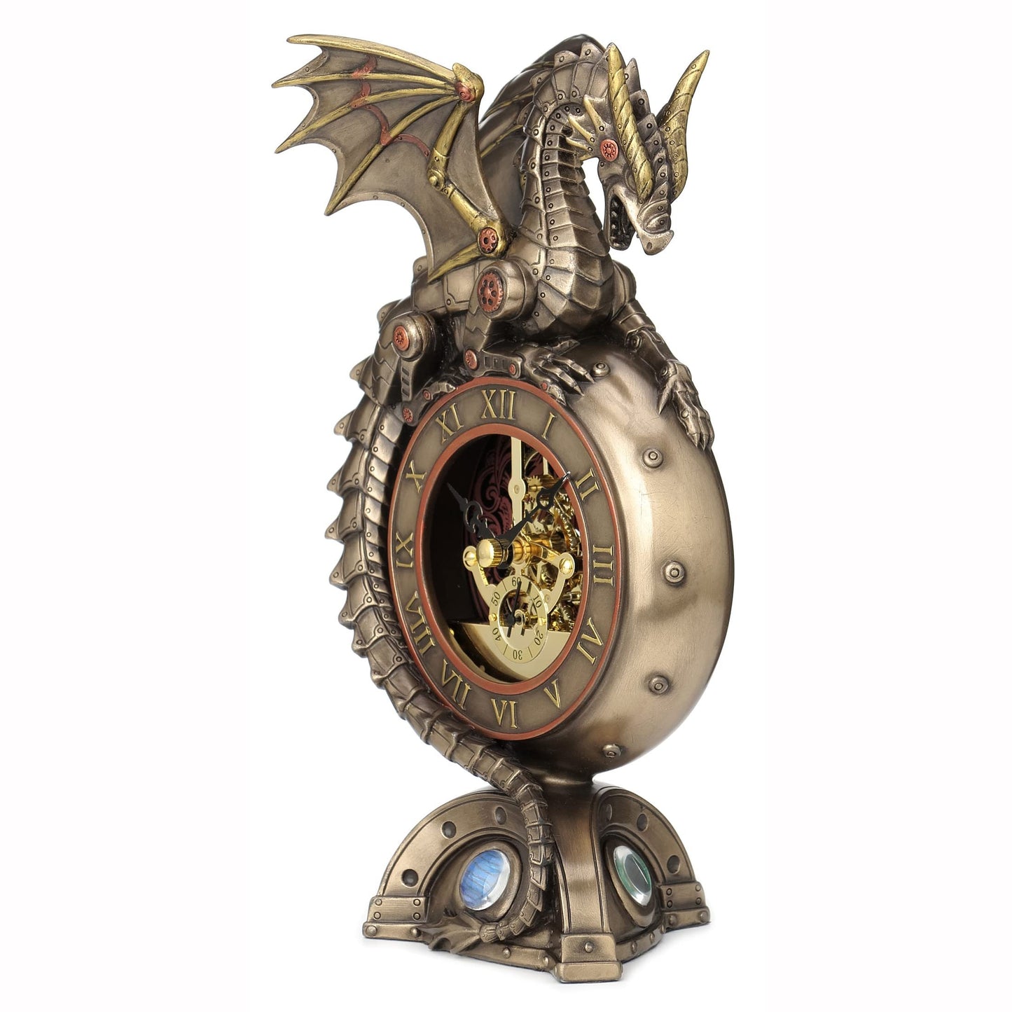 Veronese Design Steampunk Dragon Bronze Finish Table Clock with Moving Clockworks