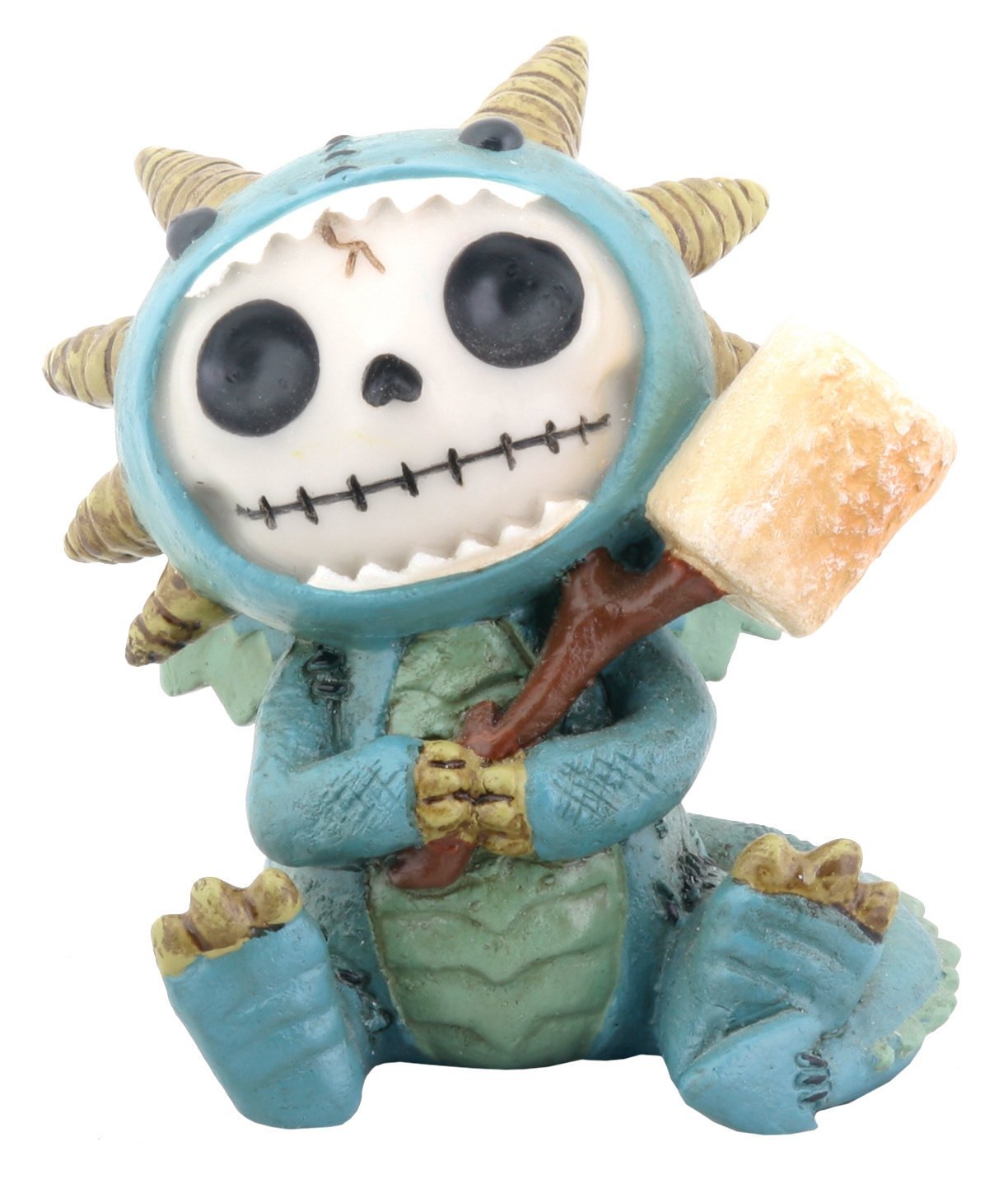SUMMIT COLLECTION Furrybones Scorchie Signature Skeleton in Blue Dragon Costume Holding Stick of Roasted Marshmallow