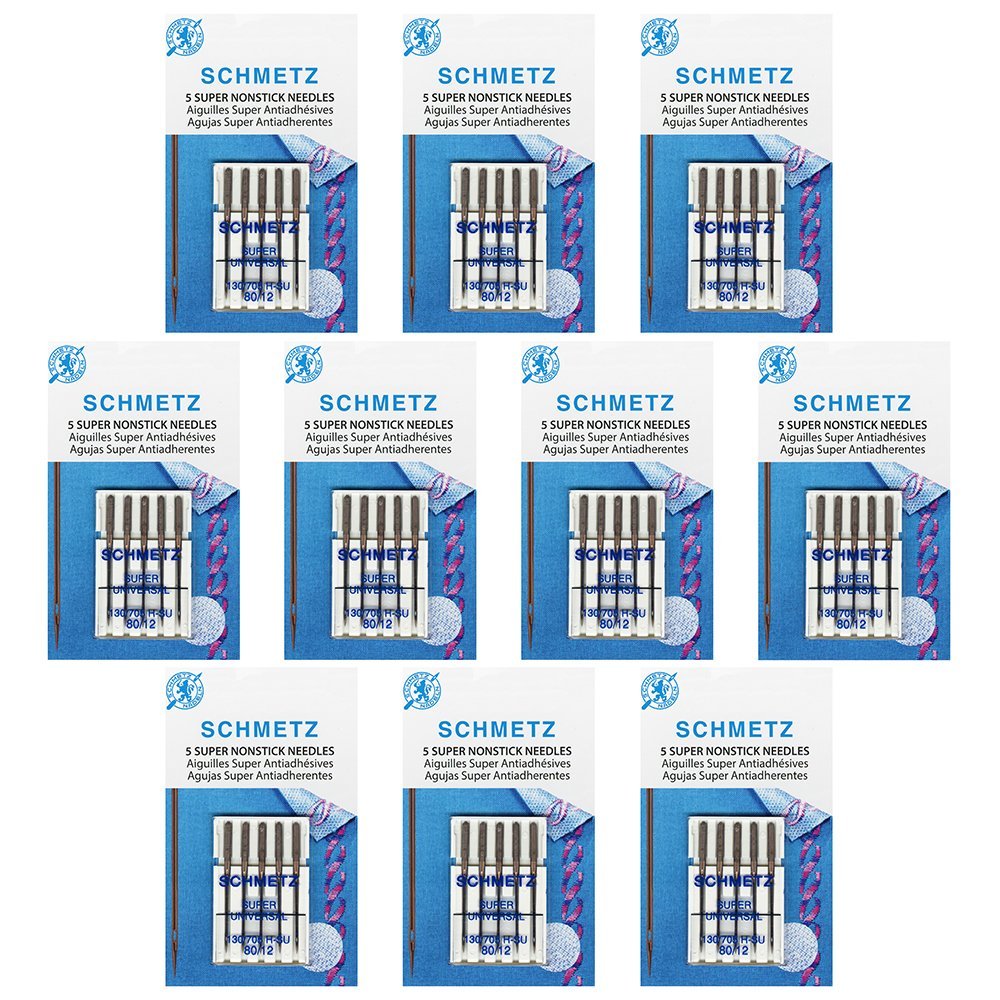 50 Schmetz Super Nonstick Sewing Machine Needles - Size 80/12 - Box of 10 Cards