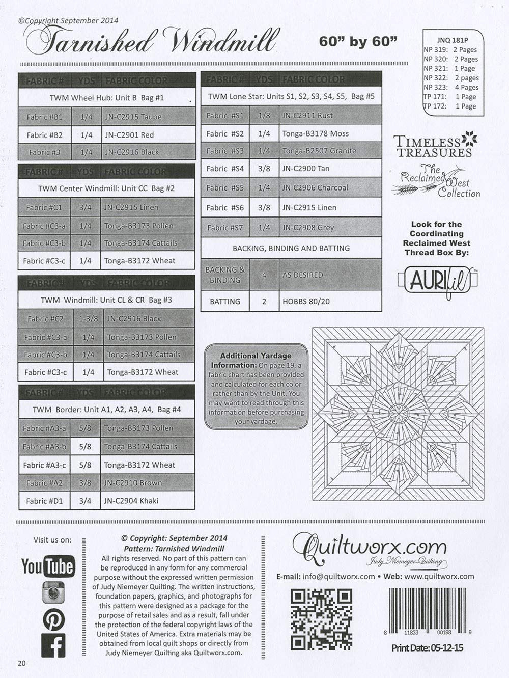 Tarnished Windmill n2018 Quilt Pattern by Judy Niemeyer