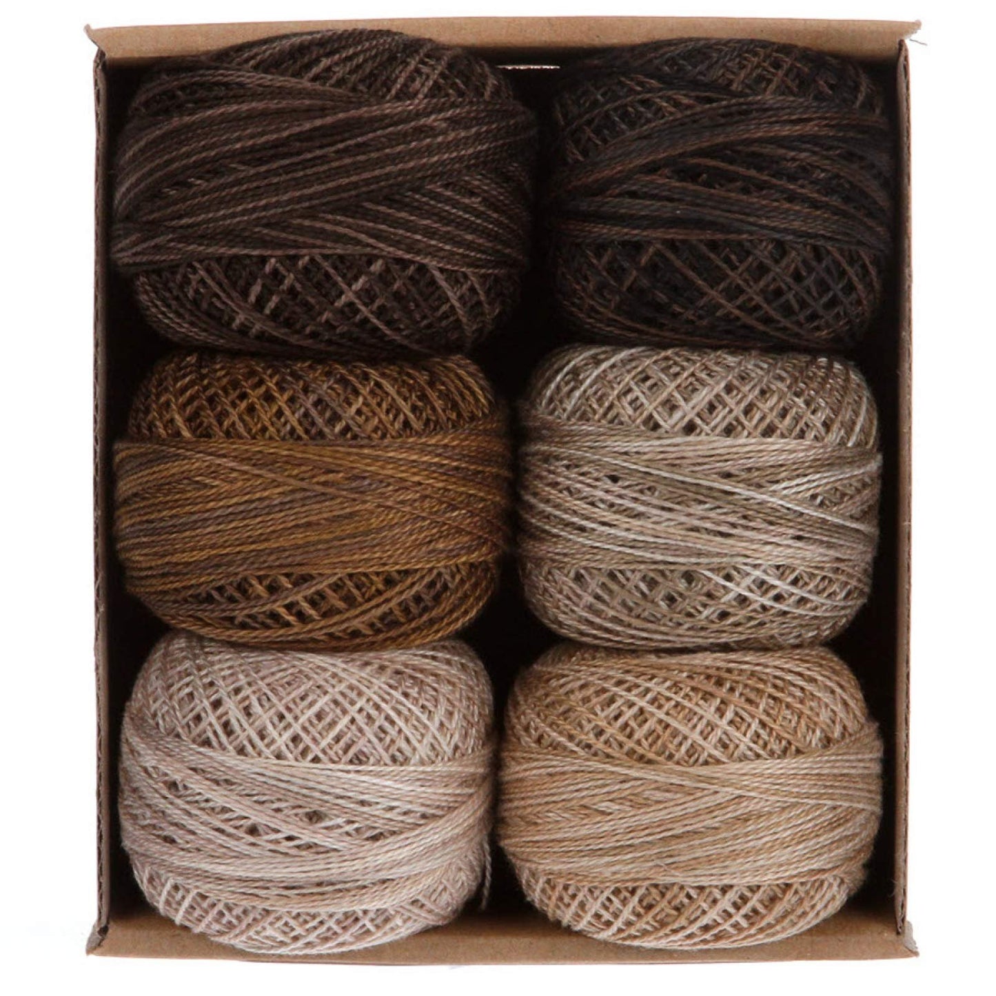 Valdani Perle Cotton Size 12 Embroidery Thread ''Essential Neutrals Kim Diehl'' Sampler Set - 6 Variegated Colors, 109 Yards Each