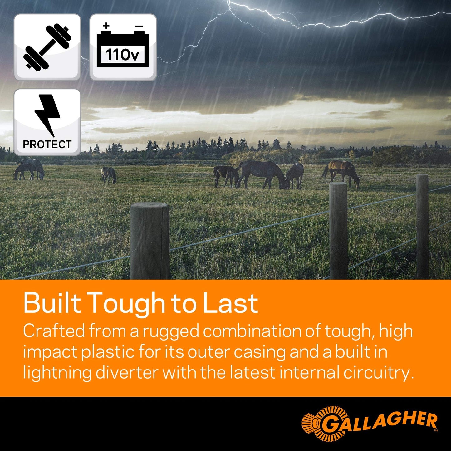 Gallagher M1500 Electric Fence Energizer | 110V Plug-in Fence Charger for Livestock, Horses, and Large Pastures | Powers Up to 160 Miles of Fence | Low Impedance, Built-in Lightning Protection