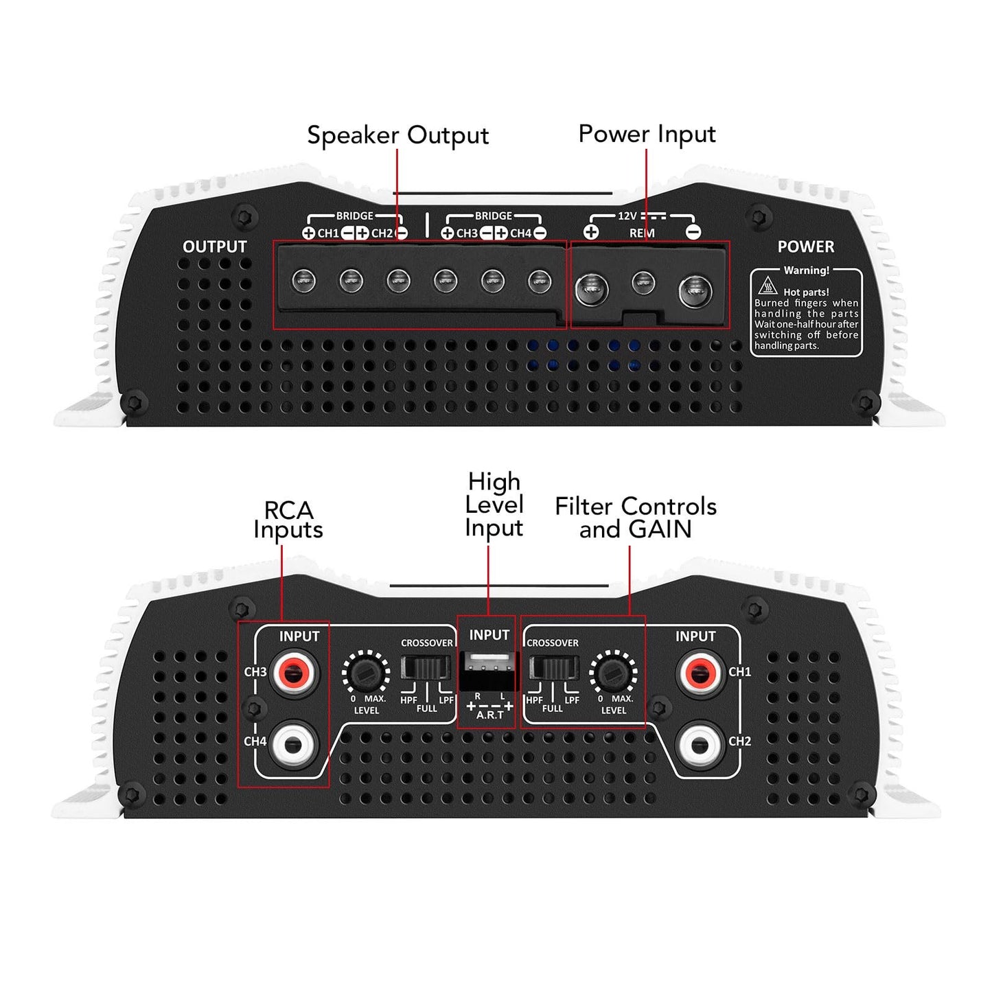 Taramps DS 800x4 1 Ohm 800 Watts RMS 4-Channel 200x4 RMS, Class D, Full Range, Crossover High / Low Pass Fixed, Bridgedable Car Audio Amplifier, White