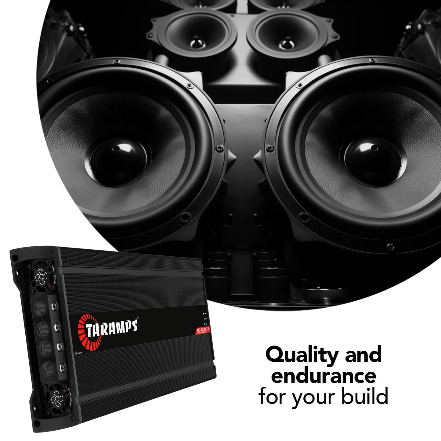 Taramps MD 8000.1 Monoblock Amplifier 2 Ohms 8000 Watts Rms 1 Channel Powerful Full Range Amp Car Audio System, Dual Input Crossover Bass Boost Class D