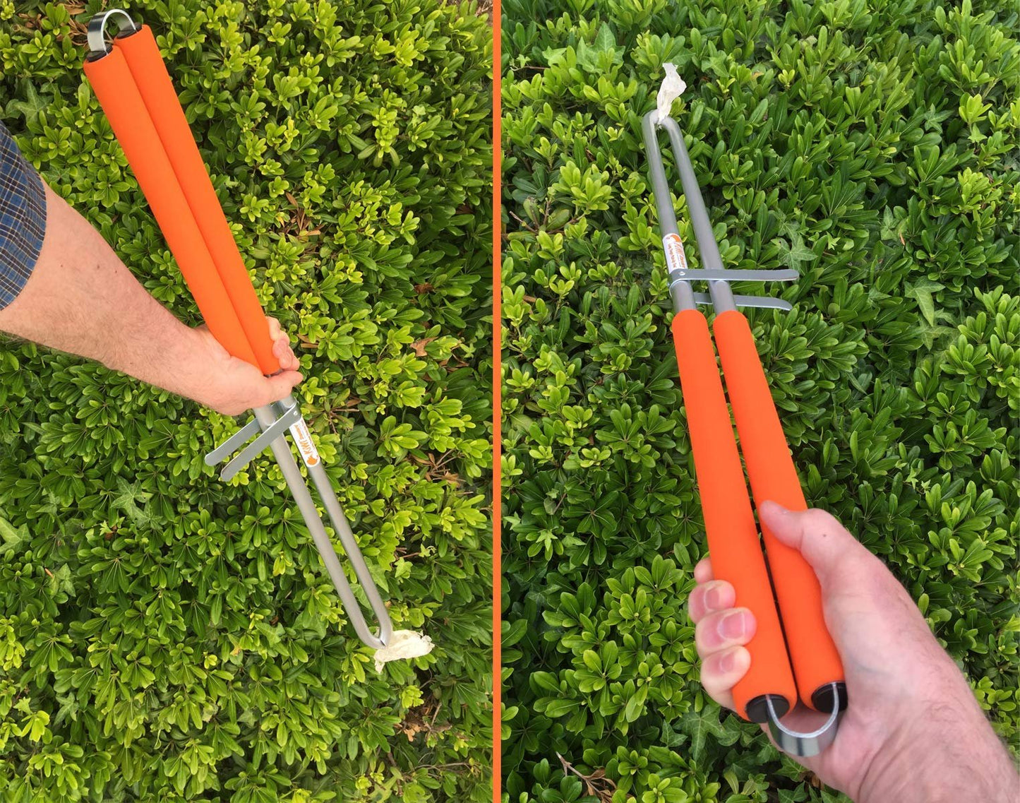 ArcMate Squeezy Pick Up Tongs, Tweezer Style Outdoor Litter Pick Up Tool, Reacher Grabber, Adjustable from 24" to 33" Reach, Orange (15080)