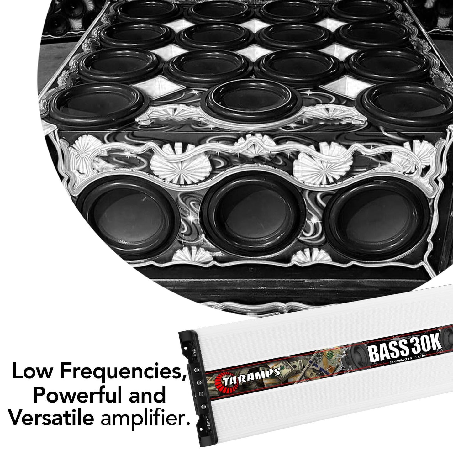 Taramps Bass 30k 1 Ohm 1 Channel 30000 Watts RMS Class D Monoblock Digital Car Audio Amplifier with Crossover, Low/High Pass, Bass Boost, Gain Control, Bass30k, Great Performance for Subwoofers