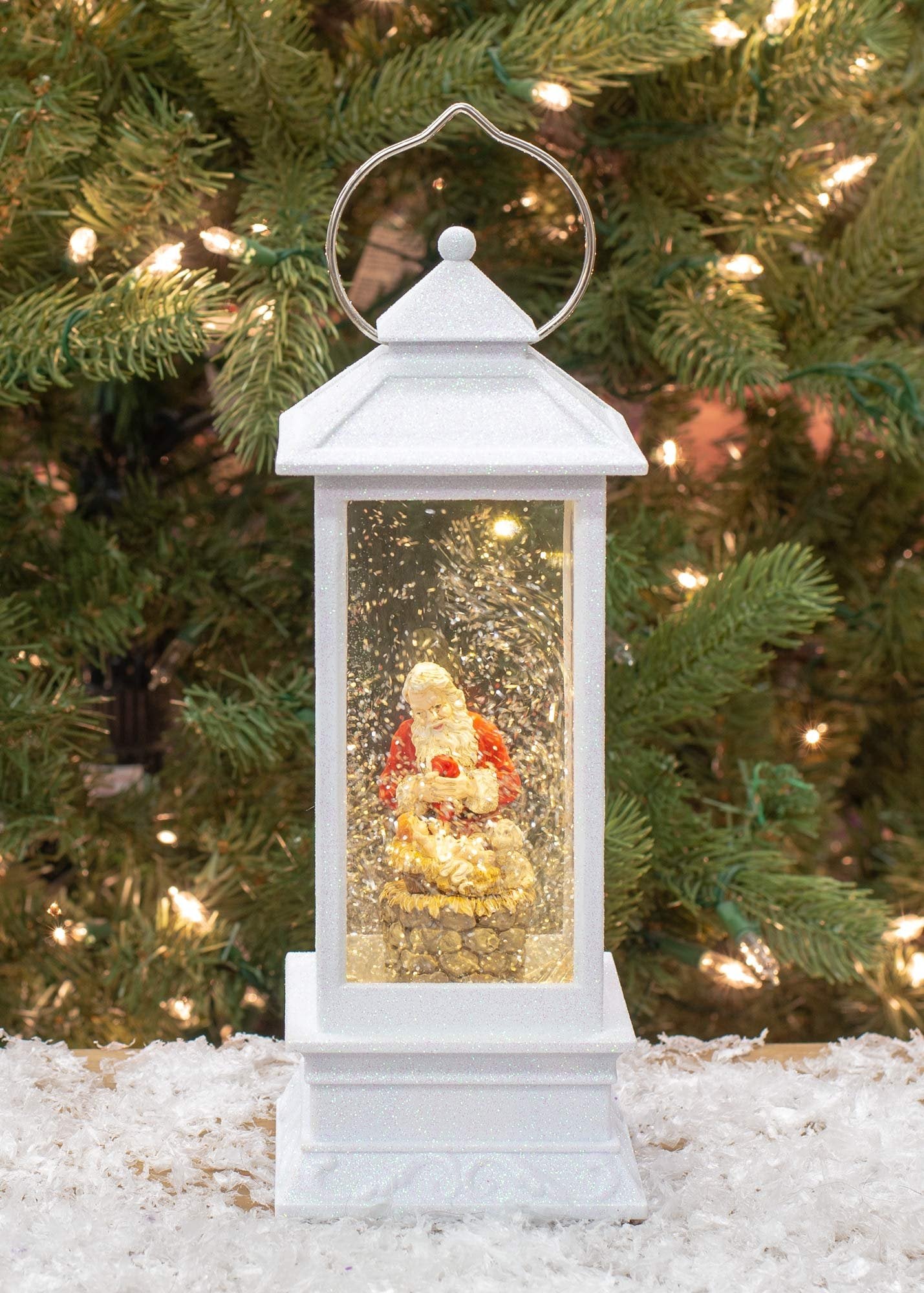 Roman 11" LED Swirl Lantern KNEELNG Santa White Lantern B/O W/O BT