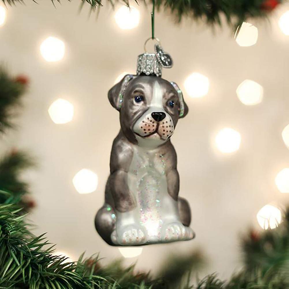 Old World Christmas Ornaments Pitbull Pup Glass Blown Ornaments for Christmas Tree