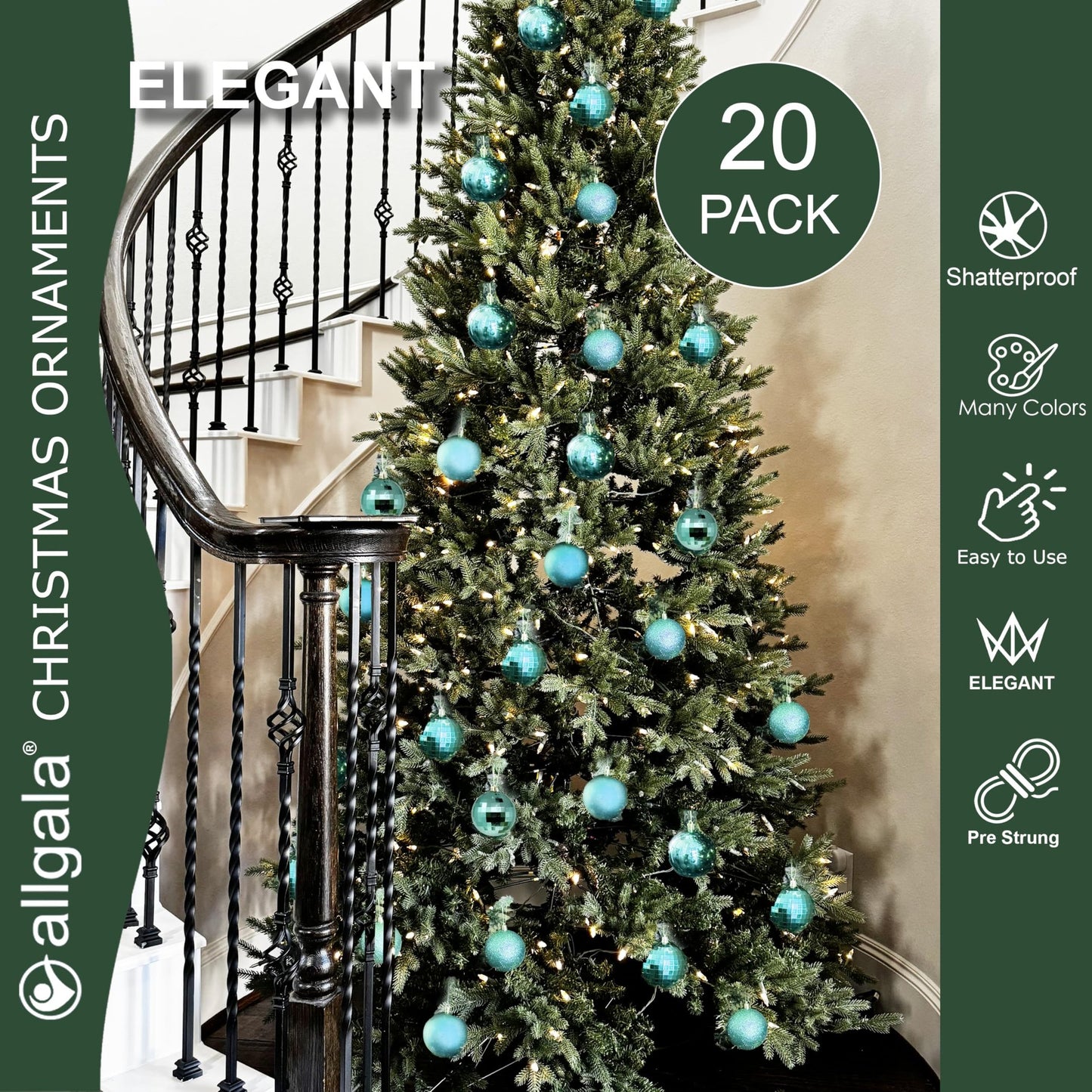 allgala 20 PK 3 Inch (8CM) Large Christmas Ornament Balls for Xmas Tree-4 Style-