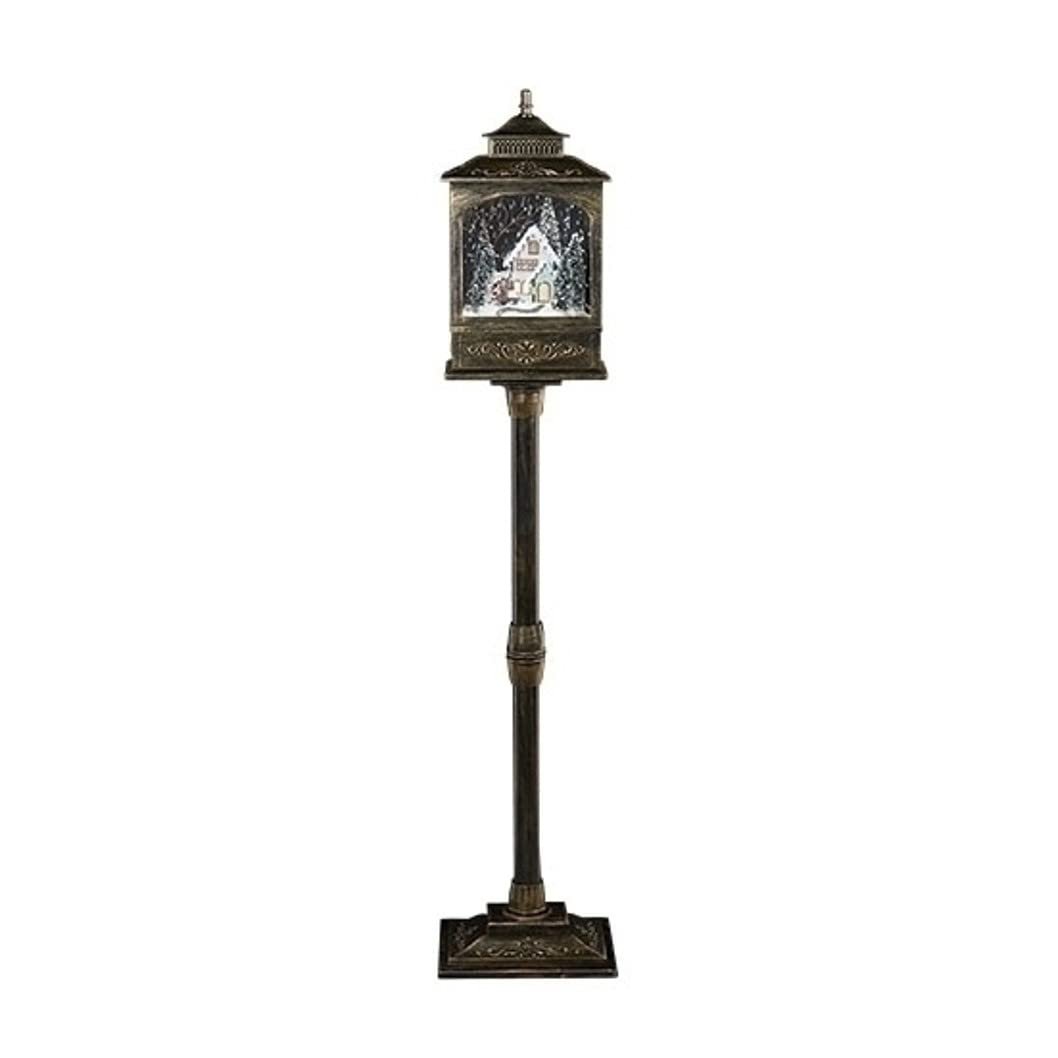 Roman Musical Lighted Snowblow Lamp Post Blue House Snow Globe, 49-inch Height, Christmas Decoration