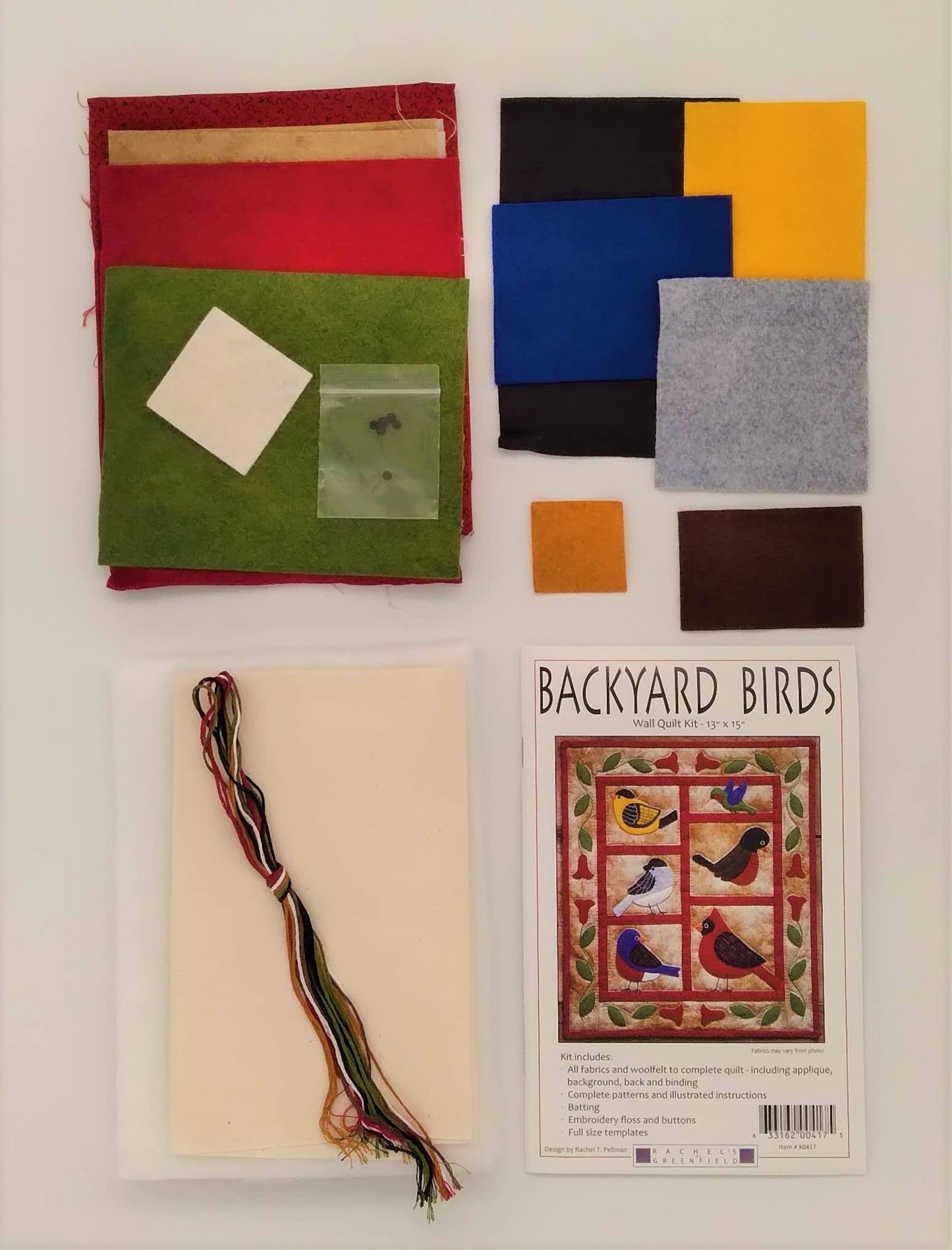 Wall Quilt Kit by Rachel's of Greenfield, Backyard Birds Wall Quilt Kit 13''x15'',Wall Hanging Kit, white