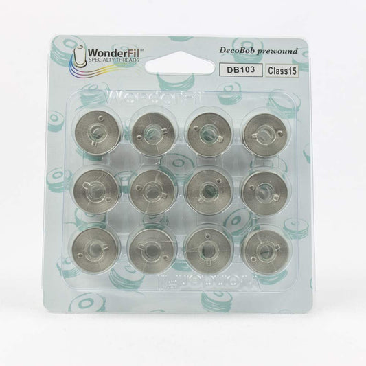 WonderFil, Specialty Threads, DecoBob, Pre-Wound Bobbins, Class 15 - Grey