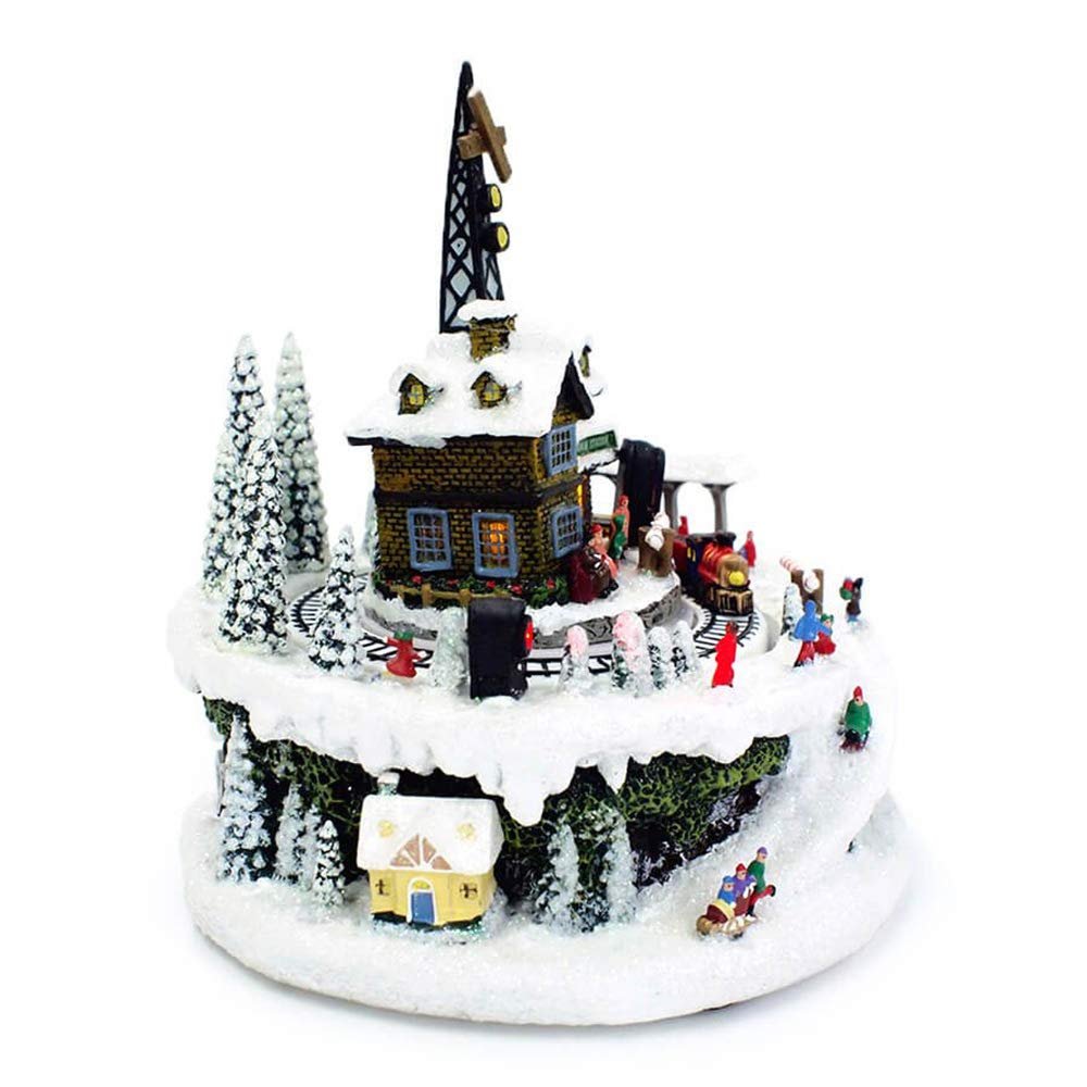 Winter Train Station 6.75 Inch Light Up Musical Tabletop Diorama Plays Various Holiday Carols