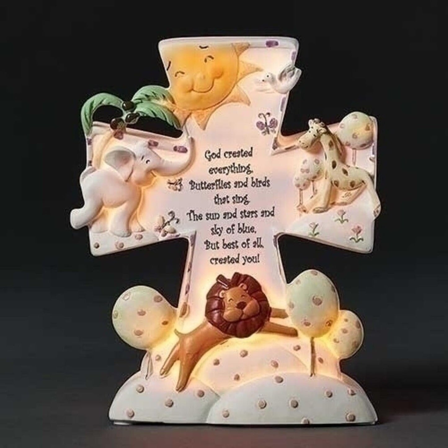 Roman 6.5" God Created Everything Cross Nightlight, Nursery Decor, Baptism or Baby Shower Gift, Christian Religious Accent Light
