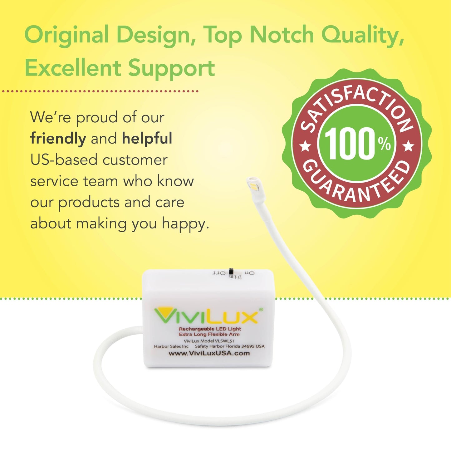 ViviLux Ultralight XL Extra Long Flexible LED Craft Light, Rechargeable Battery Portable Lighting for Crafts, Sewing, & Reading, Includes Handi-Clip & Mounting Tape