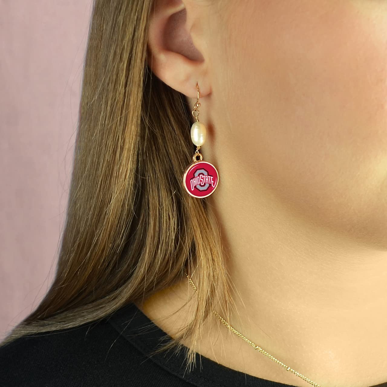 Ohio State Buckeyes Diana Gold and Pearl Dangle Earrings Jewelry Gift OSU