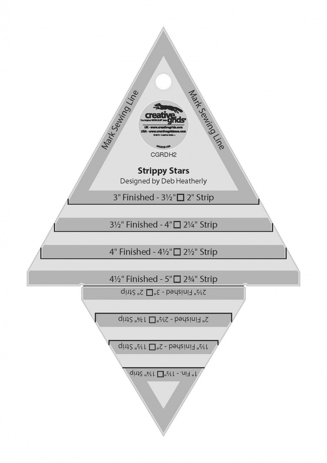 Creative Grids Strippy Stars Tool Quilt Ruler – CGRDH2 – Made in USA, 5in x 7-1/2in, Non-Slip Grip Acrylic Quilting, Sewing, Crafting, Patchwork Ruler & Template