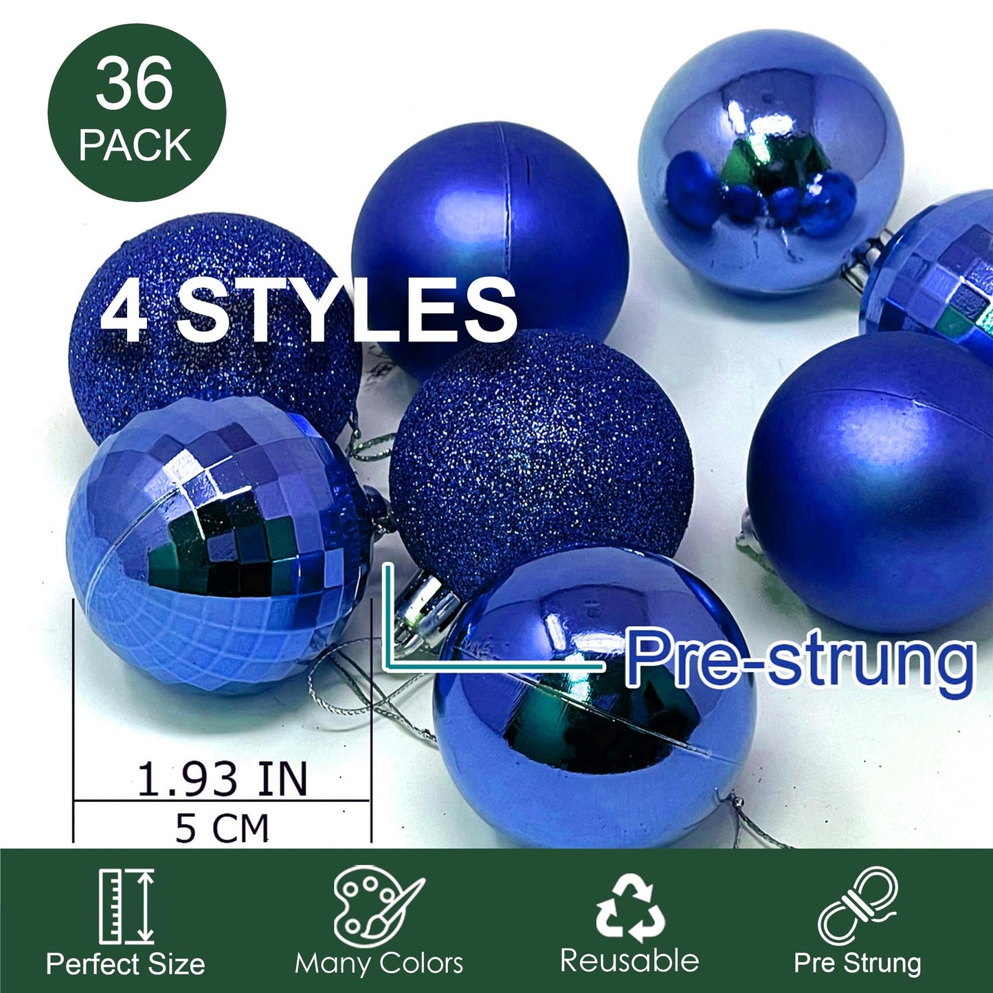 allgala 36 PK 2 Inch (5CM) Christmas Ornament Balls for Xmas Tree-4 Style-