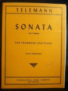 Sonata in F Minor For Trombone and Piano Includes Bassoon or Baritone (Telemann)