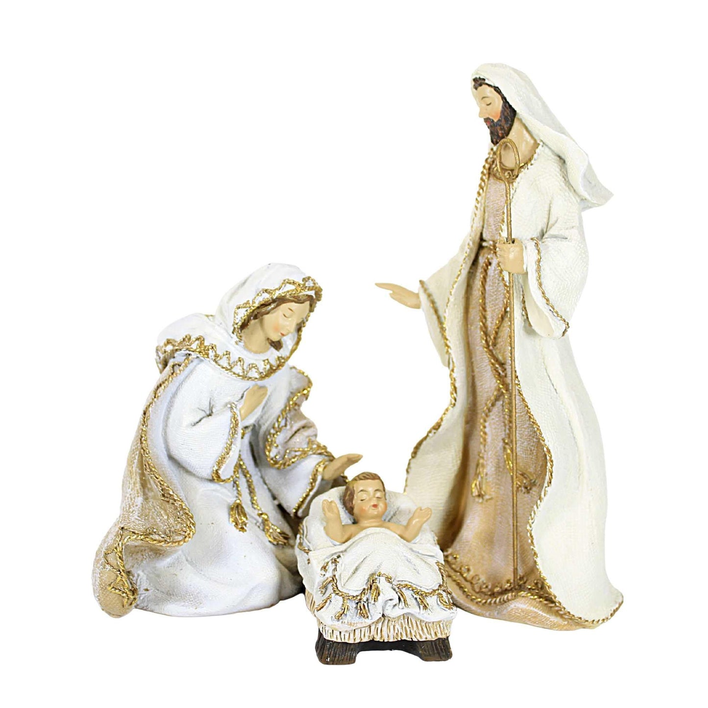 Roman 7pc Gold Rope Accented Nativity Set 8.5" H, Christmas Decor, Religious Gifts,