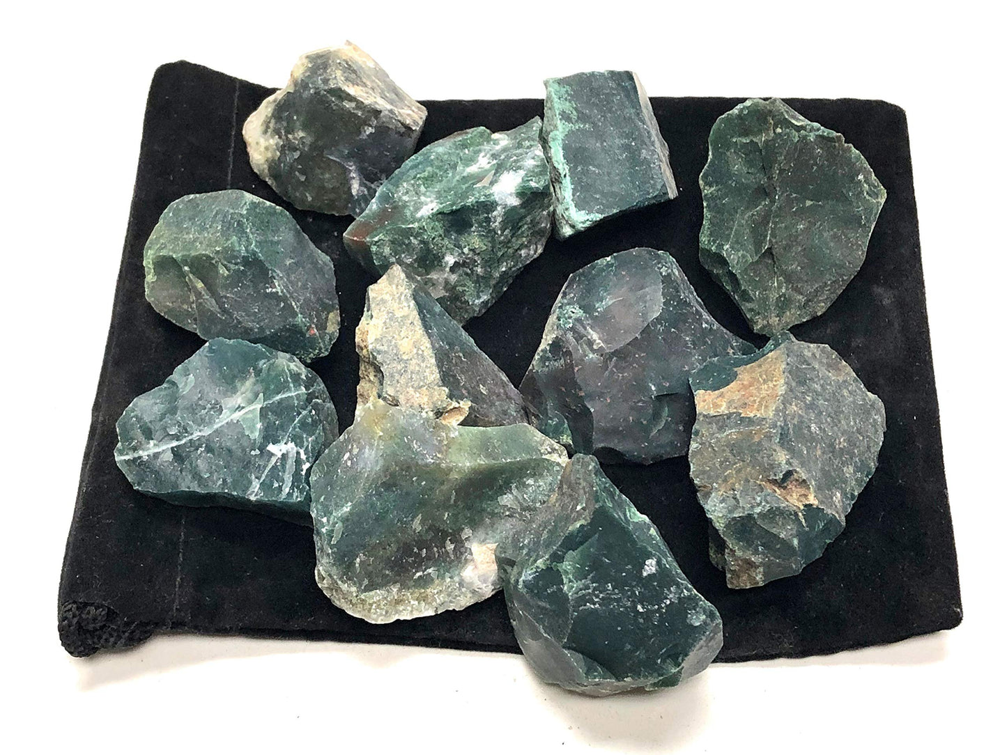 Zentron Crystal Collection: Rough Natural Green Jasper Stones with Velvet Bag (1/2 Pound)