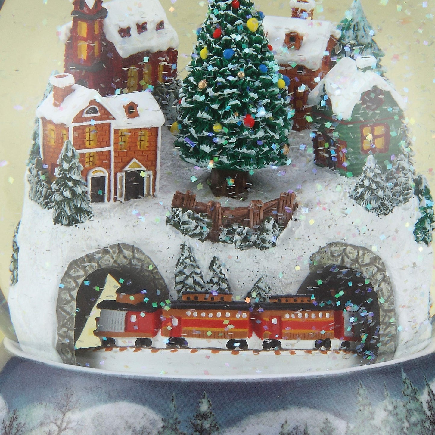 Roman - 6" H 120mm Musical Rotating Christmas Train in Village Glitterdome, Tabletop Holiday Decoration