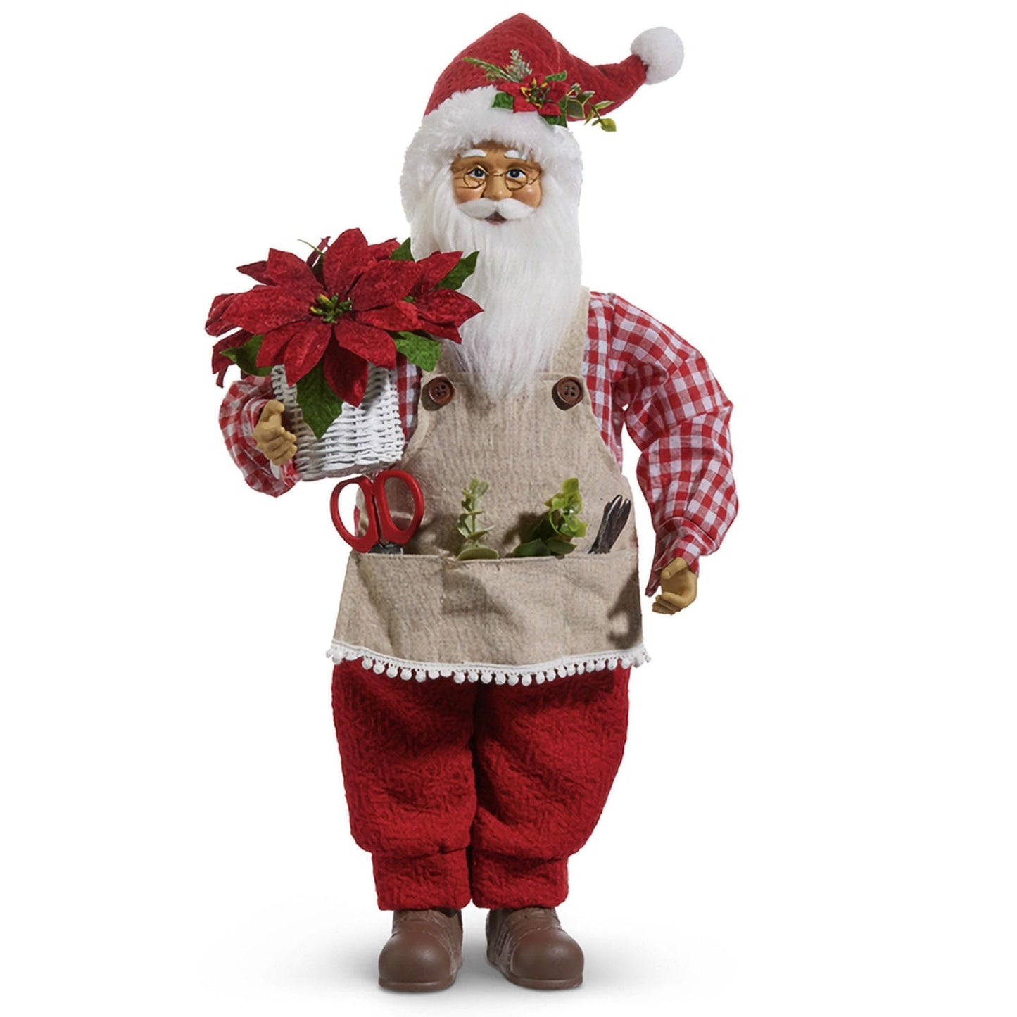 Raz Imports Gingham Gardening Santa, 18-inch Height, Tabletop, Home Décor