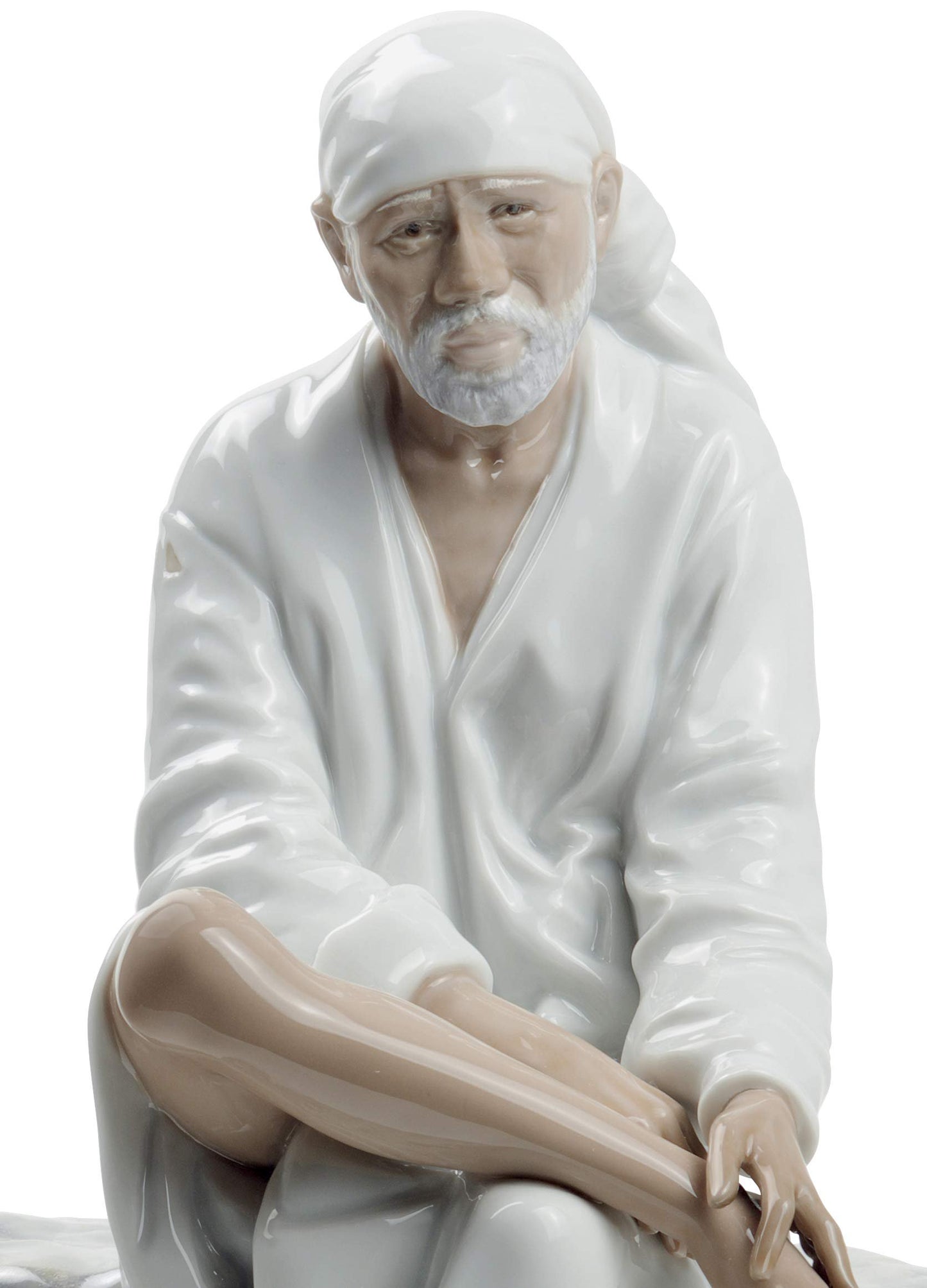 LLADRO: Hindu Sai Baba Figure in Glossy Porcelain. Decorative Indian Man Figure in Porcelain.