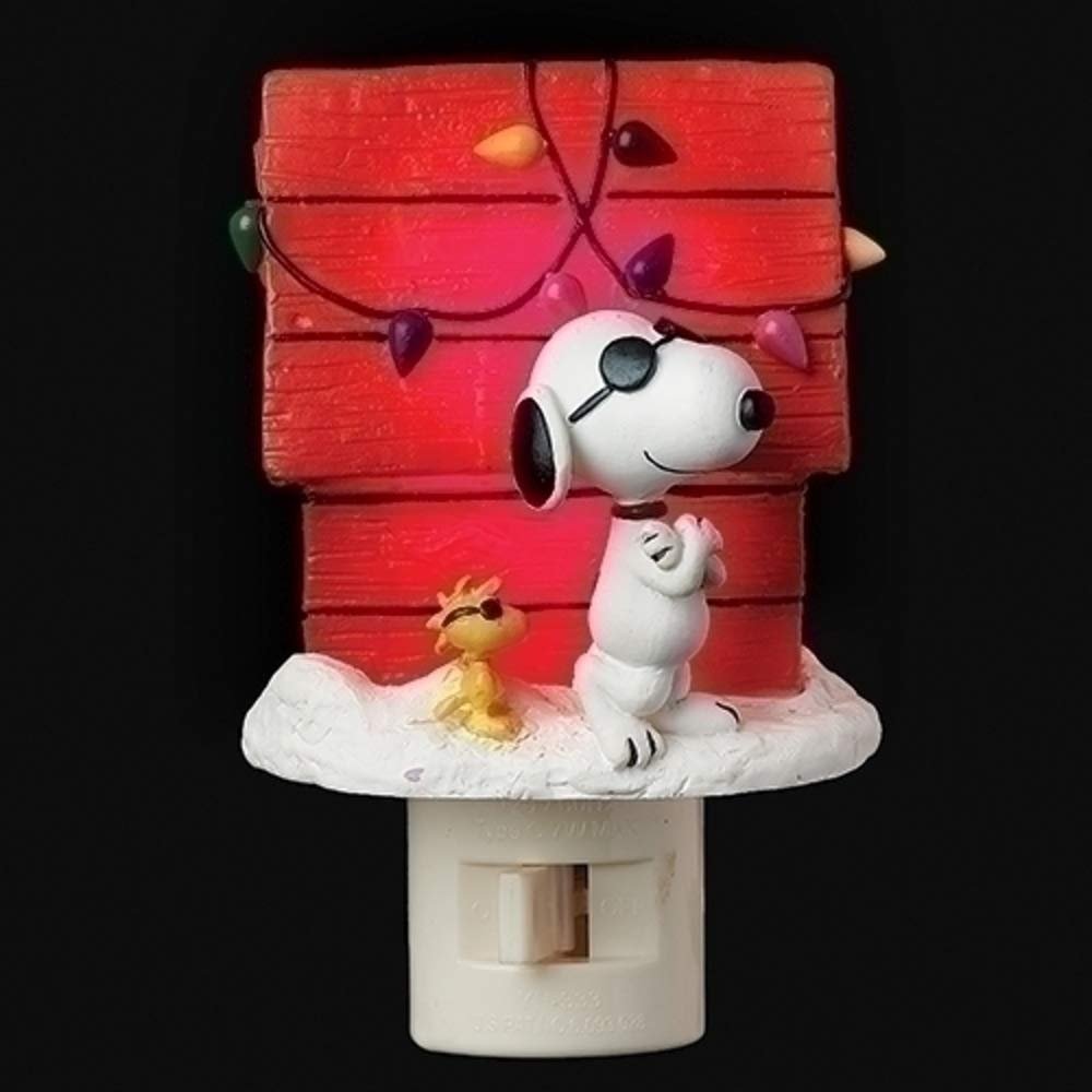 Roman 133782 Snoopy Joe Cool Night Light Christmas Doghouse, 4.25 inch, Multicolor