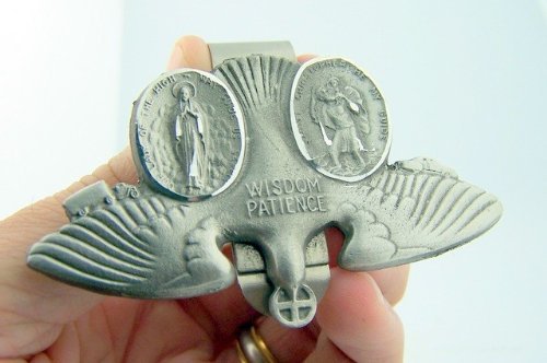 WJH Pewter Saint Christopher and Our Lady of The Highway Holy Spirit Dove Visor Clip, 3 Inch