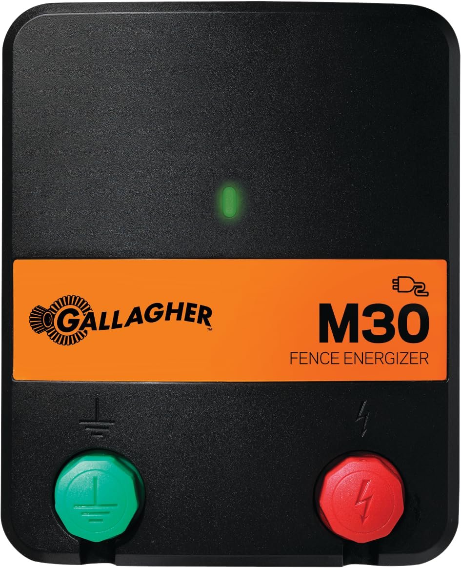 Gallagher M30 Electric Fence Charger | Powers Up to a 2 Miles of Typical Fence | 0.3 Joules, 110 Volt Energizer | Unbeatable Reliability | Tough Outer Casing Mounting