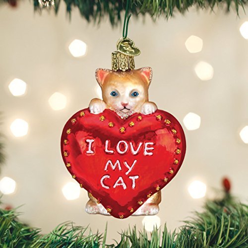 Old World Christmas Ornaments I Love My Cat Glass Blown Ornaments for Christmas Tree