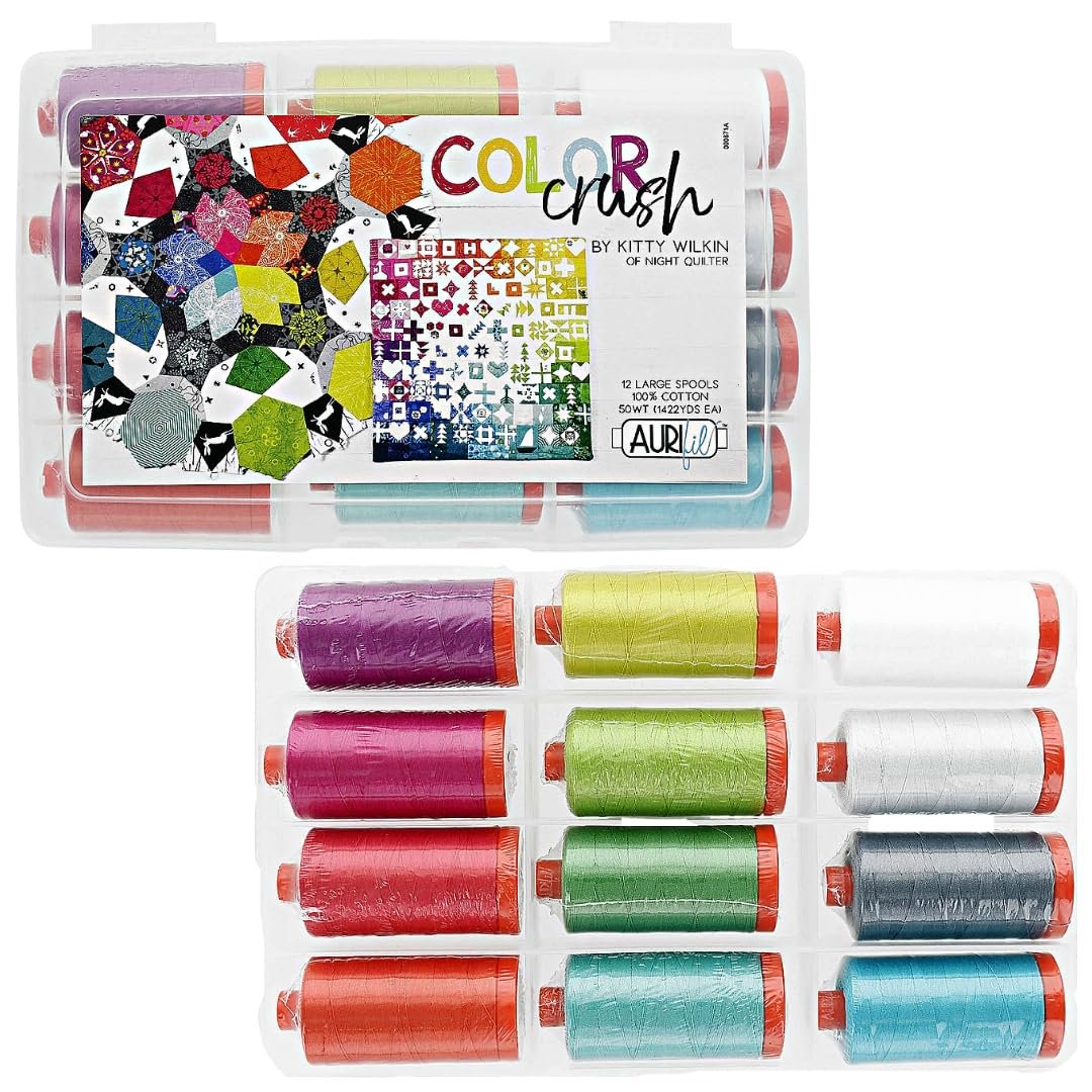 Aurifil USA Color Crush Collection 50wt 12 Large Spools Thread, Multi