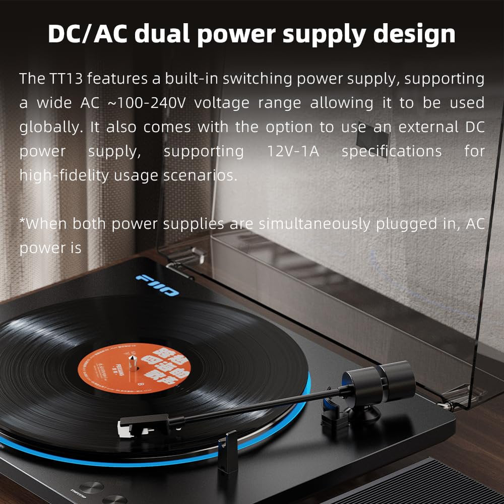 FiiO TT13 Fully Automatic Vinyl Stereo Turntable(Analog), Powerful Phono preamp, Dust Cover, Die-cast Aluminum Platter (TT13 Silver Bluetooth)