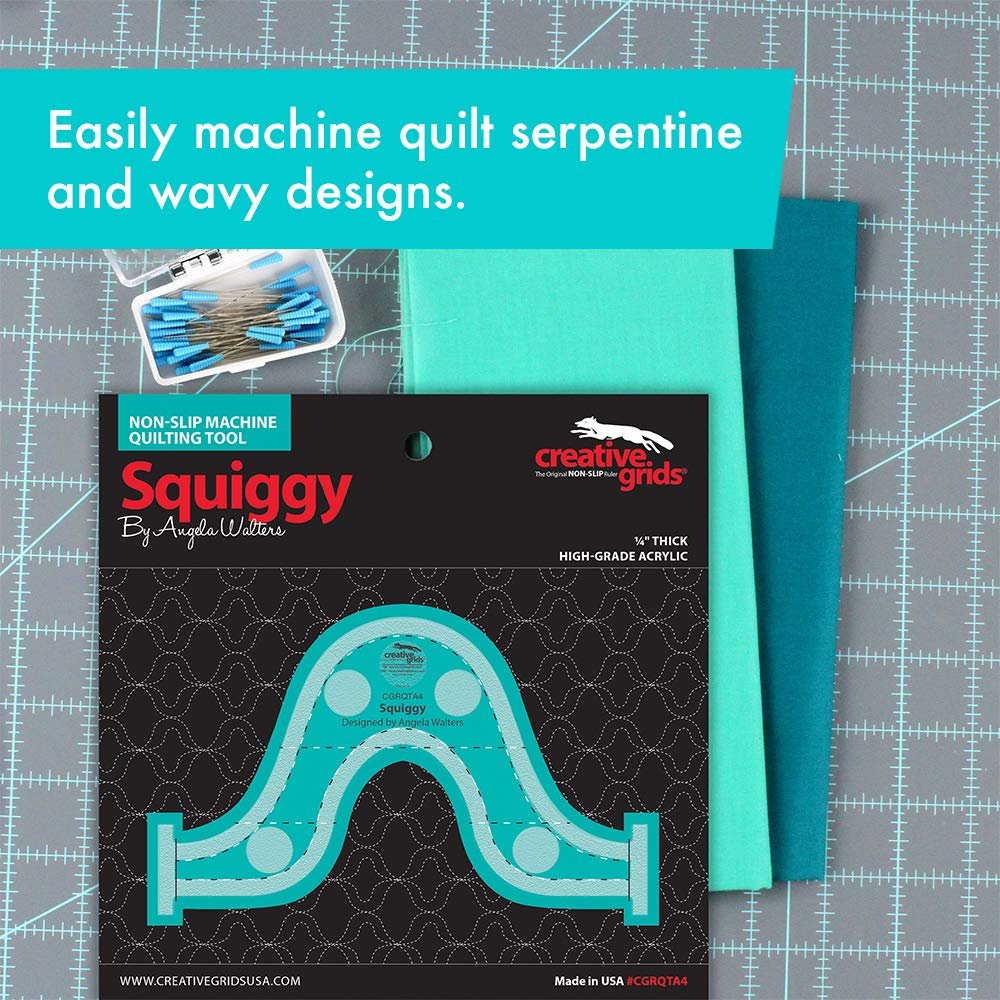 Creative Grids Machine Quilting Tool Squiggy - CGRQTA4 – Made in USA Non-Slip Grip Acrylic Quilting & Sewing Template Ruler for Free-Motion Quilt Patchwork Design on Domestic Sewing & Longarm Machines