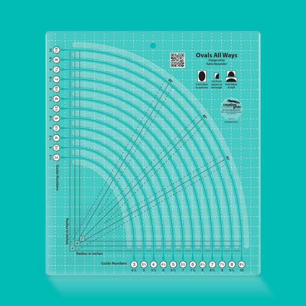 Creative Grids Ovals All Ways Quilting Ruler – CGRKAOVAL – Made in USA, 11in x 12-1/2in, Non-Slip Grip Acrylic Fabric Strip Cutting, Sewing, Crafting, Patchwork Ruler & Template