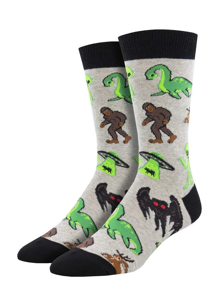 Socksmith Men's Cryptids Crew Socks, grey heather